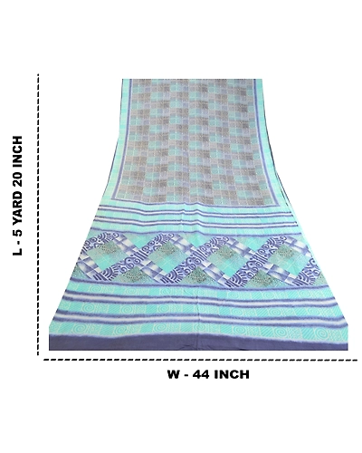 Sanskriti Vintage Sarees Blue Pure Silk Printed Sari Floral Soft Craft Fabric, PR-63341-Blue-Pure Silk-9