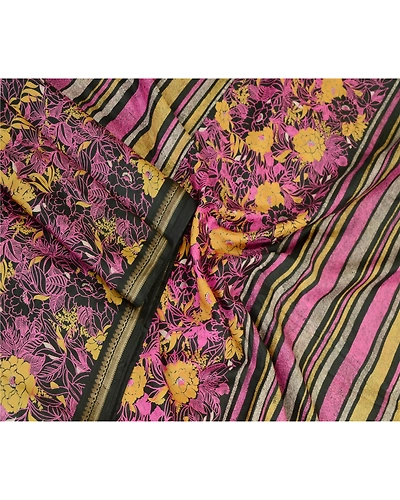 Sanskriti Vintage Sarees Black Pure Silk Printed Zari Border Sari Craft Fabric, PR-63364-Black-Pure Silk-2