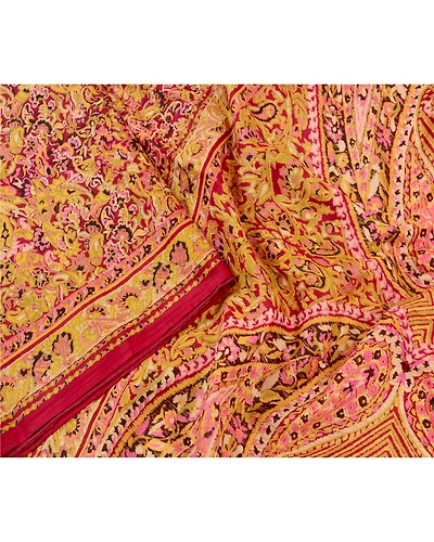 Sanskriti Vintage Sarees Red 100% Pure Silk Printed Sari 5Yd Soft Craft Fabric, PR-63366-Red-Pure Silk-2