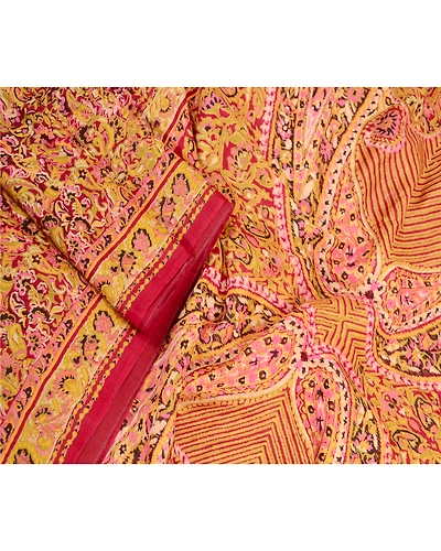 Sanskriti Vintage Sarees Red 100% Pure Silk Printed Sari 5Yd Soft Craft Fabric, PR-63366-Red-Pure Silk-3