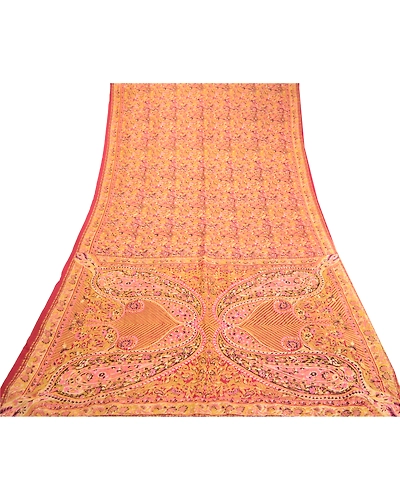 Sanskriti Vintage Sarees Red 100% Pure Silk Printed Sari 5Yd Soft Craft Fabric, PR-63366-Red-Pure Silk-8