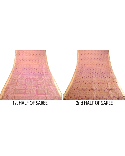 Sanskriti Vintage Sarees Pink Pure Silk Printed Zari Border Sari Craft Fabric, PR-63370-Pink-Pure Silk-4