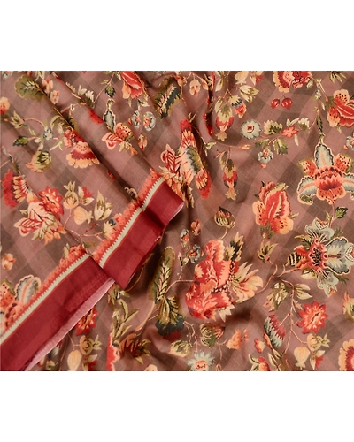 Sanskriti Vintage Sarees Brown Artificial Silk Printed Sari Floral Craft Fabric, PR-63371-Brown-Artificial Silk-2
