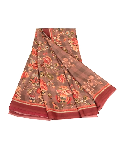 Sanskriti Vintage Sarees Brown Artificial Silk Printed Sari Floral Craft Fabric, PR-63371-Brown-Artificial Silk-6