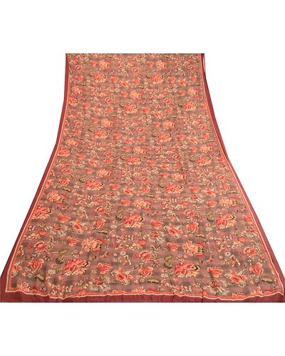 Sanskriti Vintage Sarees Brown Artificial Silk Printed Sari Floral Craft Fabric, PR-63371-Brown-Artificial Silk-7