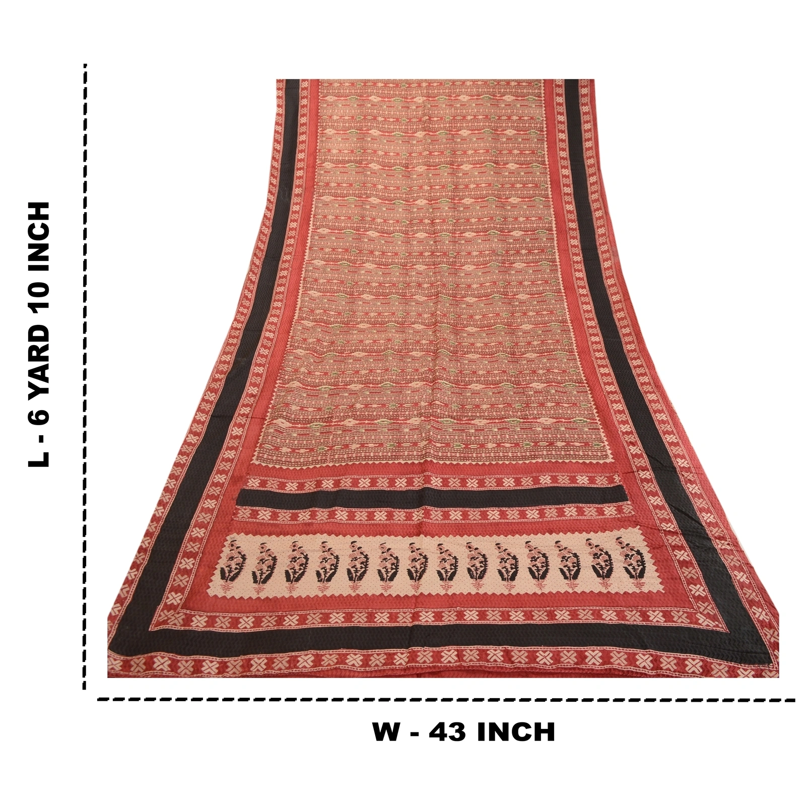 Sanskriti Vintage Sarees Red 100% Pure Silk Printed Woven Sari Soft Craft Fabric, PR-63379-Red-Pure Silk-8