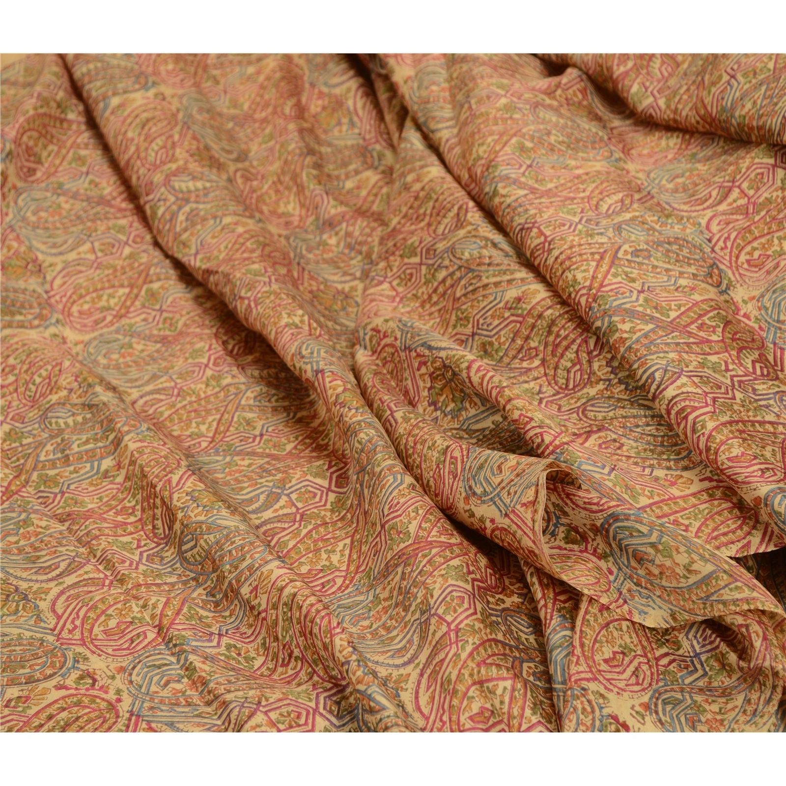 Sanskriti Vintage Sarees Multi From India Pure Silk Printed Sari Craft Fabric, PR-63384-Multi-Pure Silk-1