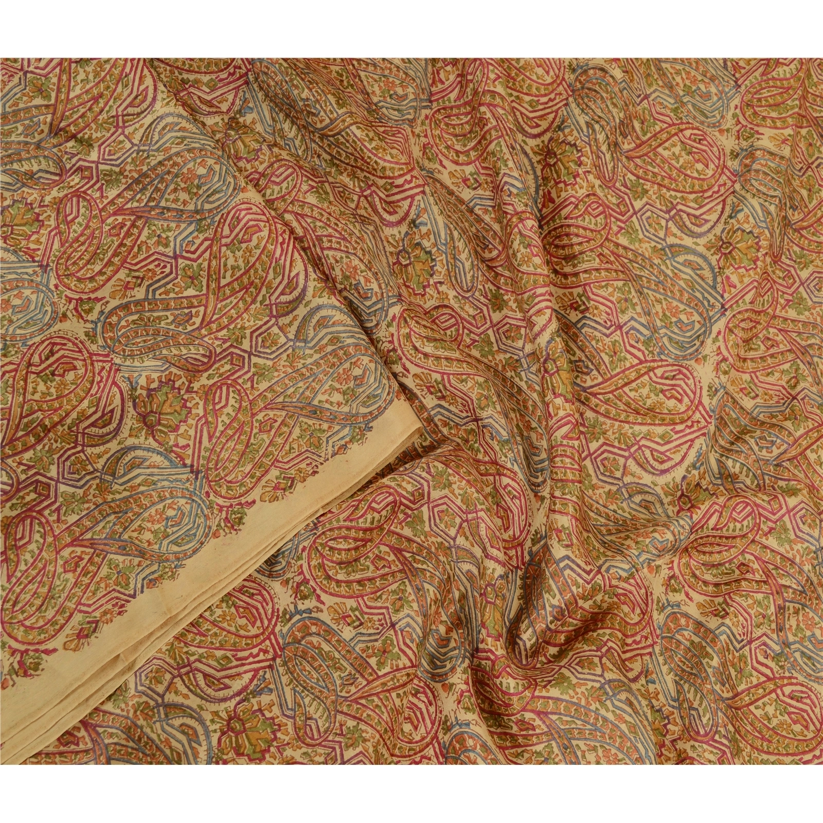 Sanskriti Vintage Sarees Multi From India Pure Silk Printed Sari Craft Fabric, PR-63384-Multi-Pure Silk-2