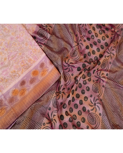 Sanskriti Vintage Sarees Mauve Indian Printed Pure Silk Sari Soft Craft Fabric, PR-63386-Mauve-Pure Silk-1
