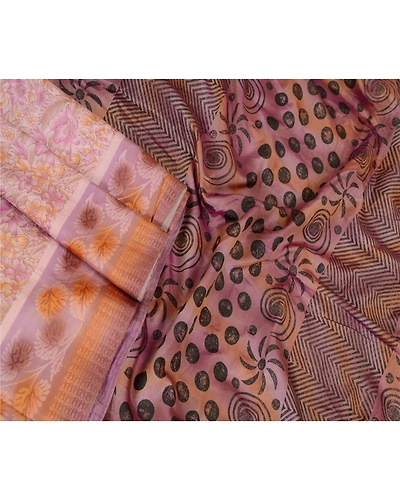 Sanskriti Vintage Sarees Mauve Indian Printed Pure Silk Sari Soft Craft Fabric, PR-63386-Mauve-Pure Silk-2