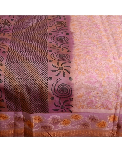 Sanskriti Vintage Sarees Mauve Indian Printed Pure Silk Sari Soft Craft Fabric, PR-63386-Mauve-Pure Silk-3