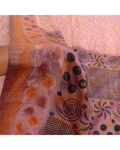 Sanskriti Vintage Sarees Mauve Indian Printed Pure Silk Sari Soft Craft Fabric, PR-63386-Mauve-Pure Silk-5