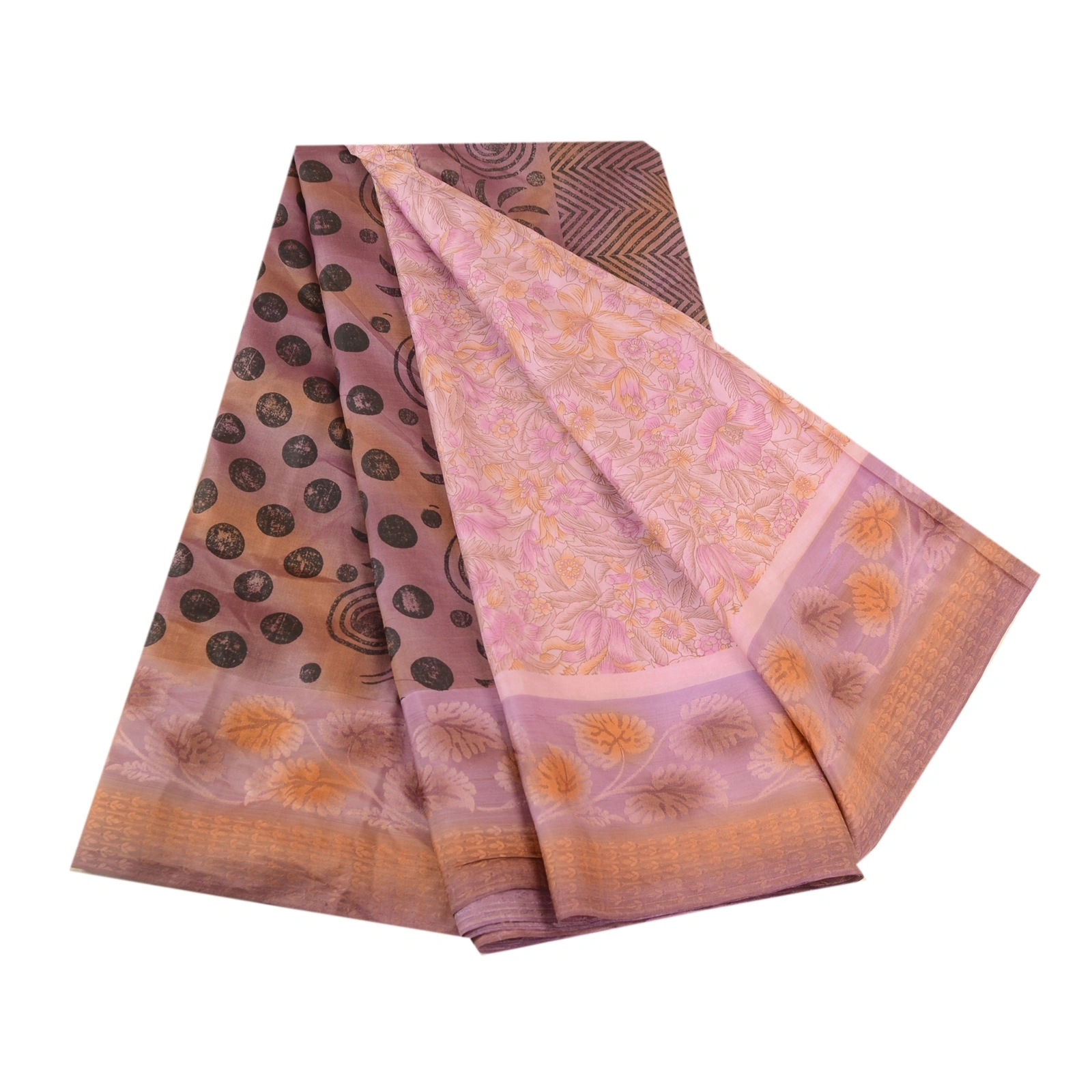 Sanskriti Vintage Sarees Mauve Indian Printed Pure Silk Sari Soft Craft Fabric, PR-63386-Mauve-Pure Silk-6