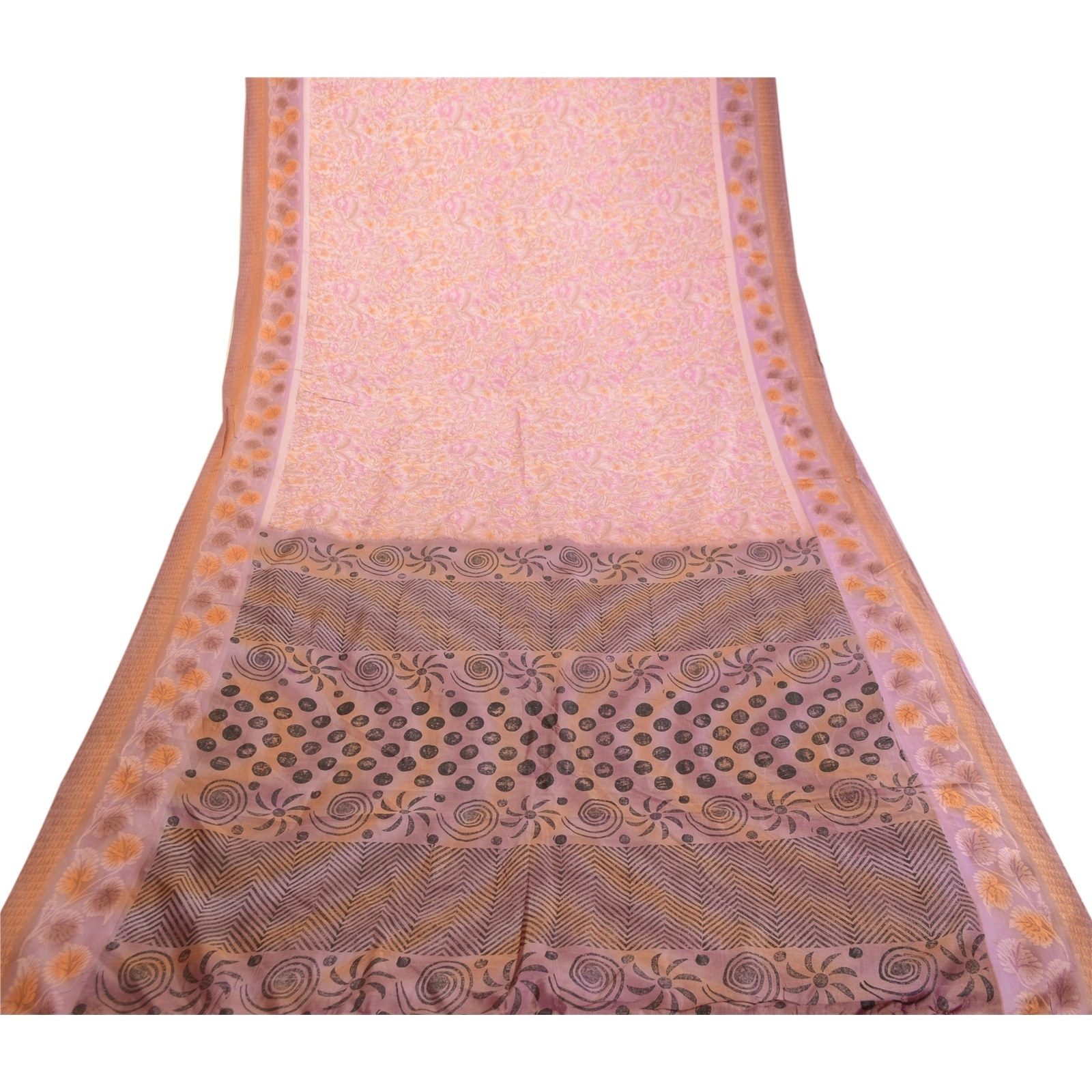 Sanskriti Vintage Sarees Mauve Indian Printed Pure Silk Sari Soft Craft Fabric, PR-63386-Mauve-Pure Silk-7