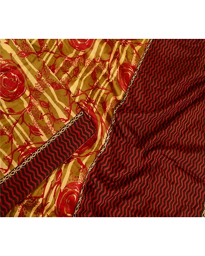 Sanskriti Vintage Sarees Indian Green Printed Pure Silk Sari Soft Craft Fabric, PR-63398-Green-Pure Silk-1