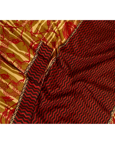 Sanskriti Vintage Sarees Indian Green Printed Pure Silk Sari Soft Craft Fabric, PR-63398-Green-Pure Silk-2