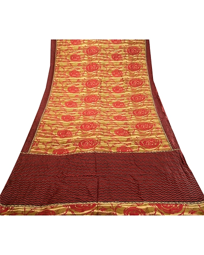 Sanskriti Vintage Sarees Indian Green Printed Pure Silk Sari Soft Craft Fabric, PR-63398-Green-Pure Silk-7