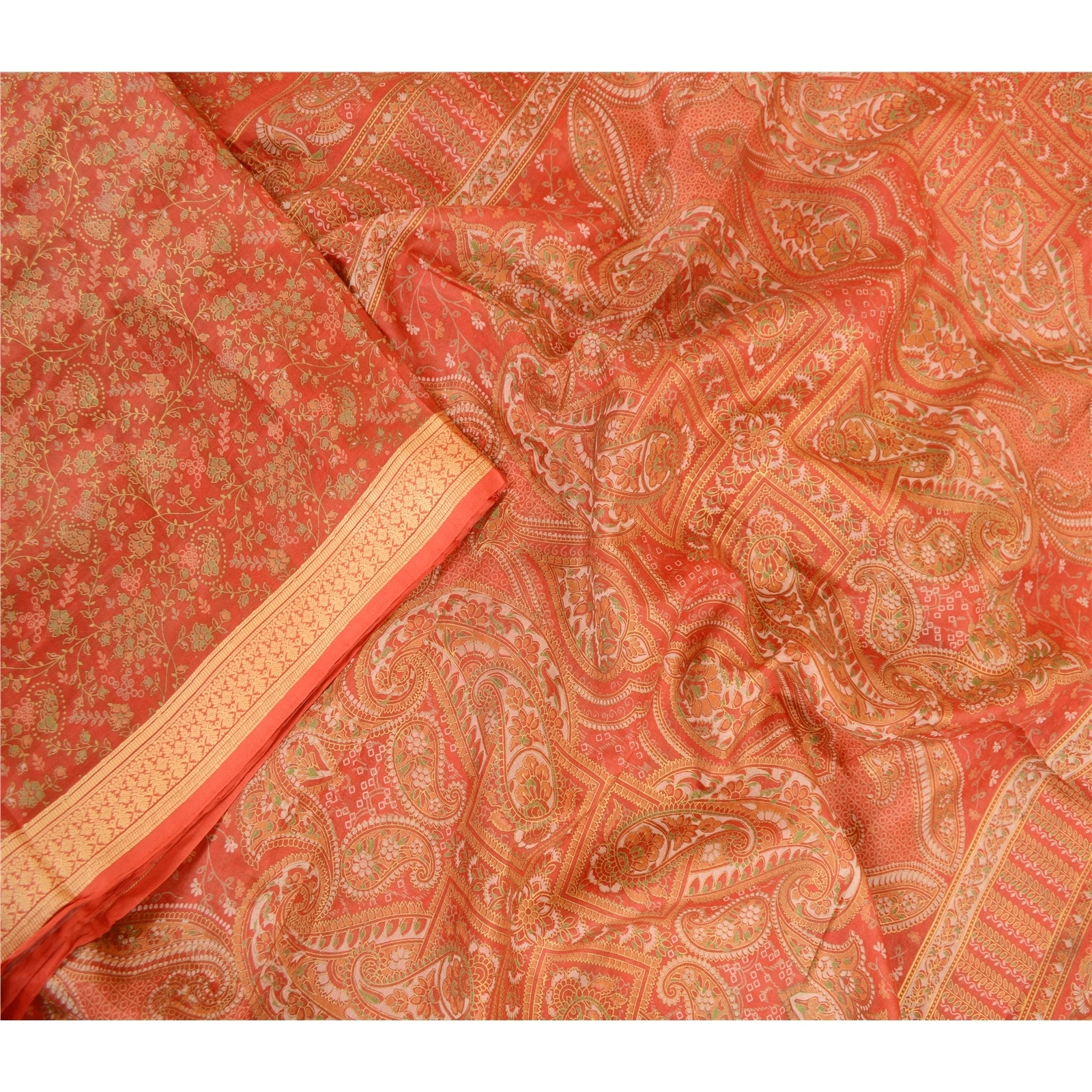 Sanskriti Vintage Sarees Red From India Printed Pure Silk Sari Soft Craft Fabric, PR-63400-Red-Pure Silk-1