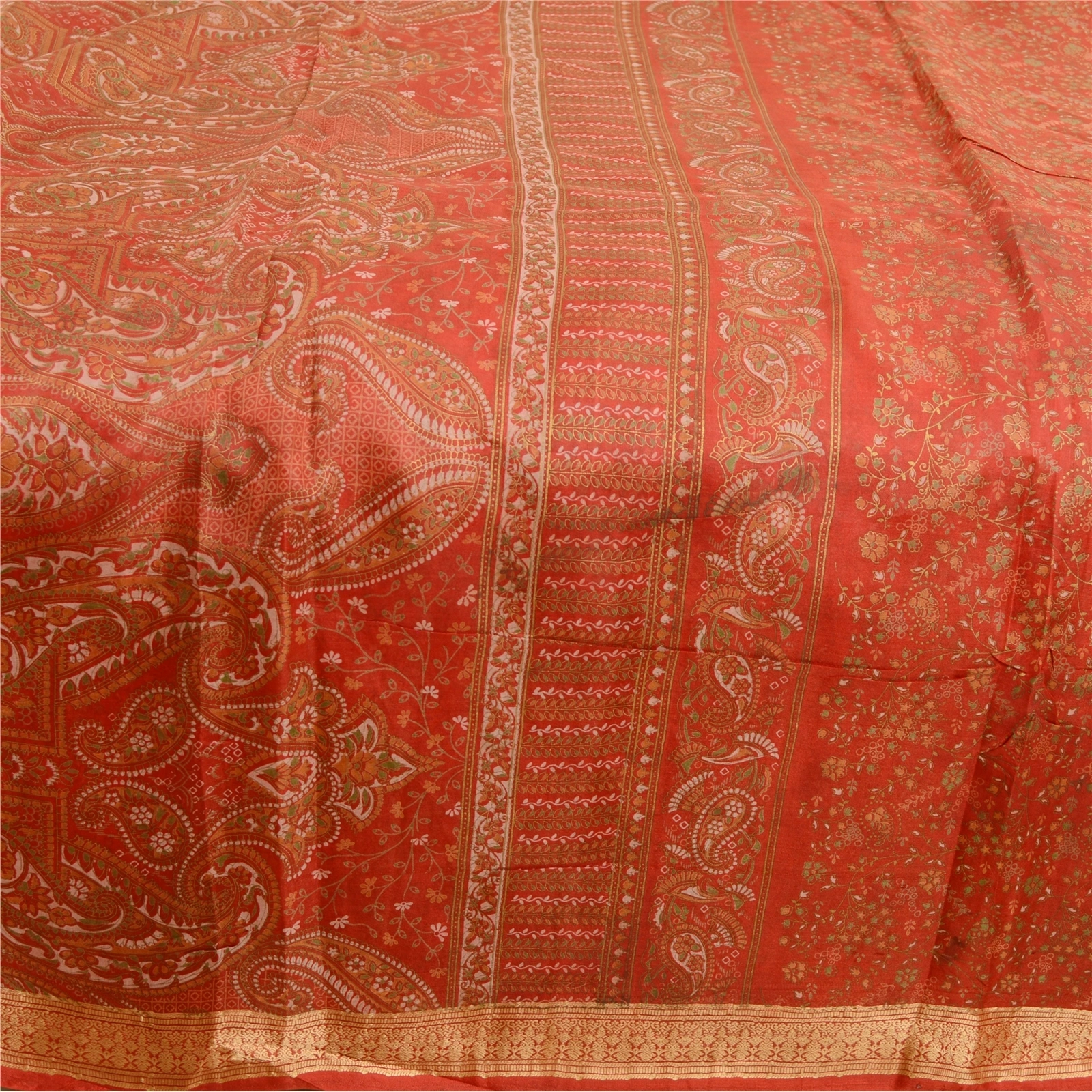 Sanskriti Vintage Sarees Red From India Printed Pure Silk Sari Soft Craft Fabric, PR-63400-Red-Pure Silk-3