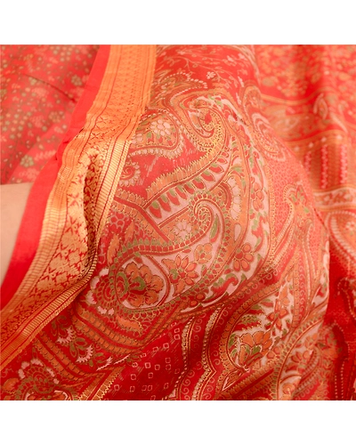 Sanskriti Vintage Sarees Red From India Printed Pure Silk Sari Soft Craft Fabric, PR-63400-Red-Pure Silk-5