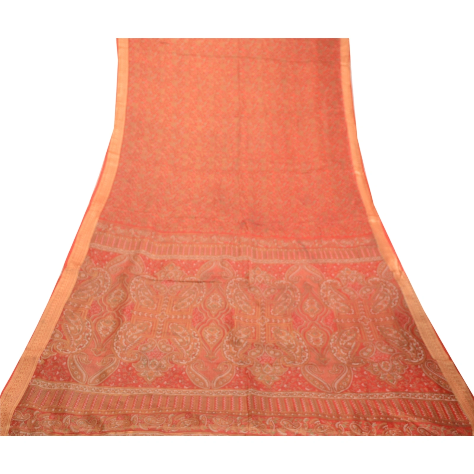 Sanskriti Vintage Sarees Red From India Printed Pure Silk Sari Soft Craft Fabric, PR-63400-Red-Pure Silk-7