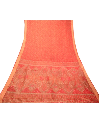 Sanskriti Vintage Sarees Red From India Printed Pure Silk Sari Soft Craft Fabric, PR-63400-Red-Pure Silk-7