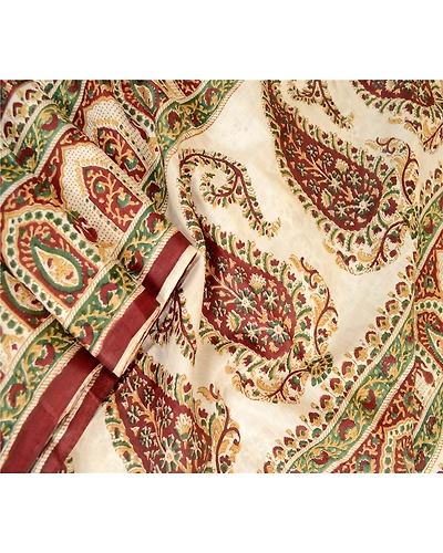Sanskriti Vintage Sarees Ivory Indian Pure Silk Printed Sari Floral Craft Fabric, PR-63406-Ivory-Pure Silk-2