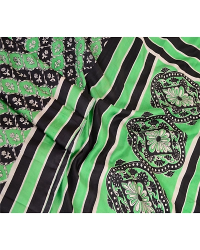 Sanskriti Vintage Sarees From India Green/Black Pure Silk Printed Sari Fabric, PR-63410-Green &amp; Black-Pure Silk-2