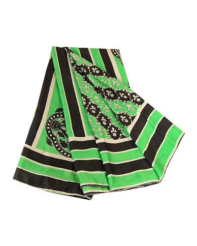 Sanskriti Vintage Sarees From India Green/Black Pure Silk Printed Sari Fabric, PR-63410-Green &amp; Black-Pure Silk-6