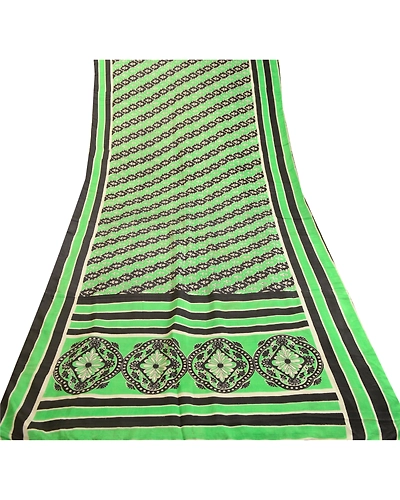 Sanskriti Vintage Sarees From India Green/Black Pure Silk Printed Sari Fabric, PR-63410-Green &amp; Black-Pure Silk-7