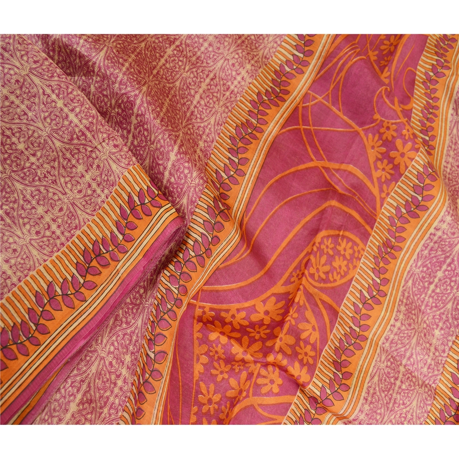 Sanskriti Vintage Sarees Purple From India Pure Silk Printed Sari Craft Fabric, PR-63423-Purple-Pure Silk-1