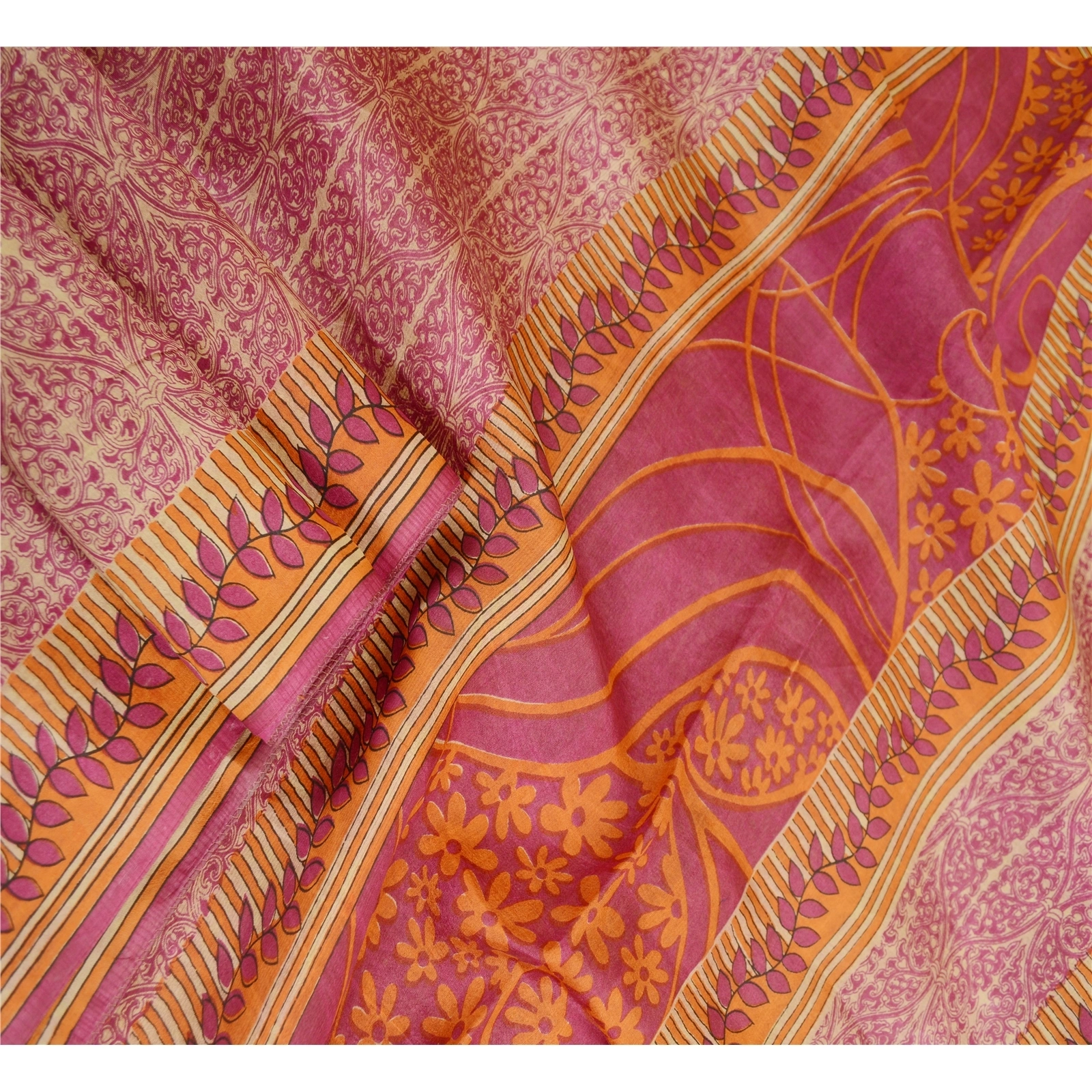 Sanskriti Vintage Sarees Purple From India Pure Silk Printed Sari Craft Fabric, PR-63423-Purple-Pure Silk-2