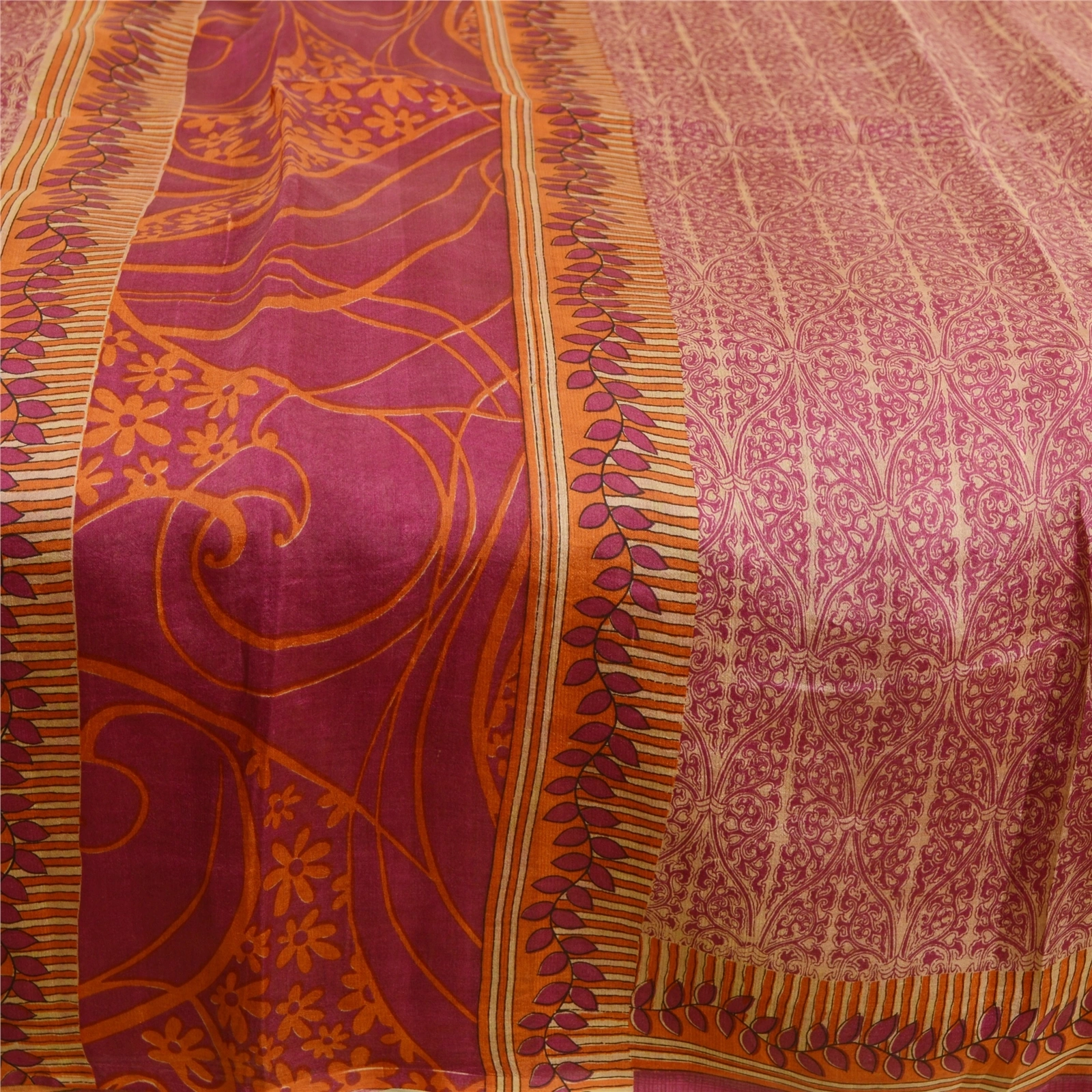 Sanskriti Vintage Sarees Purple From India Pure Silk Printed Sari Craft Fabric, PR-63423-Purple-Pure Silk-3