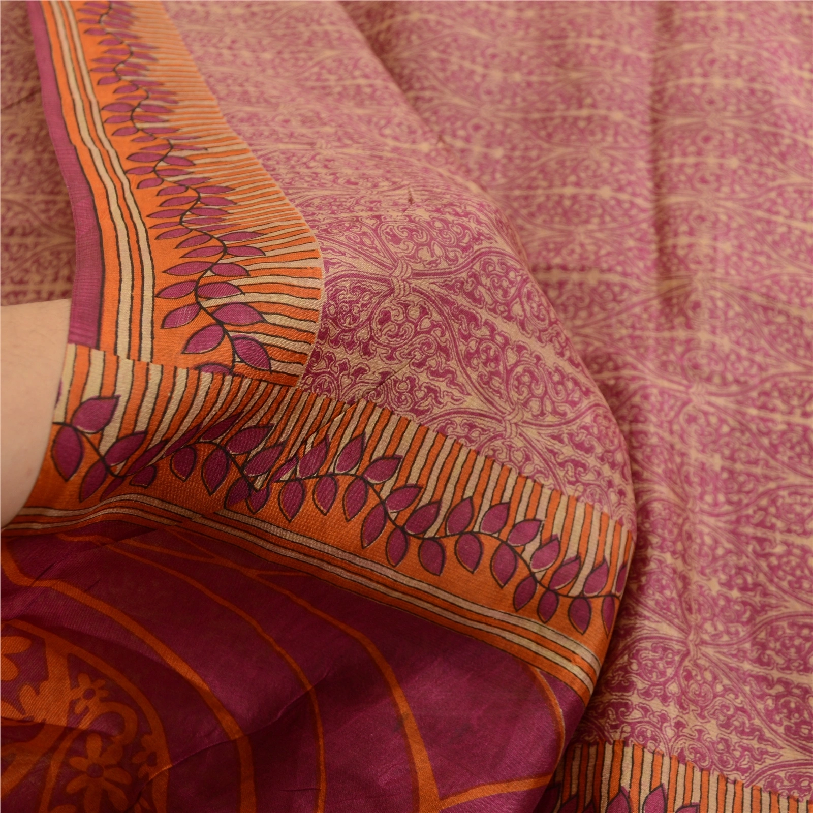 Sanskriti Vintage Sarees Purple From India Pure Silk Printed Sari Craft Fabric, PR-63423-Purple-Pure Silk-5