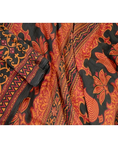 Sanskriti Vintage Sarees From India Black Pure Silk Printed Sari Craft Fabric, PR-63454-Black-Pure Silk-2
