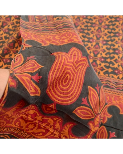 Sanskriti Vintage Sarees From India Black Pure Silk Printed Sari Craft Fabric, PR-63454-Black-Pure Silk-5
