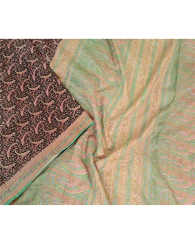 Sanskriti Vintage Sarees Black Printed 100% Pure Silk Sari Floral Craft Fabric, PR-63470-Black-Pure Silk-1