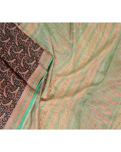 Sanskriti Vintage Sarees Black Printed 100% Pure Silk Sari Floral Craft Fabric, PR-63470-Black-Pure Silk-2