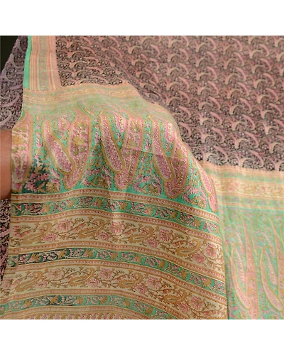 Sanskriti Vintage Sarees Black Printed 100% Pure Silk Sari Floral Craft Fabric, PR-63470-Black-Pure Silk-5