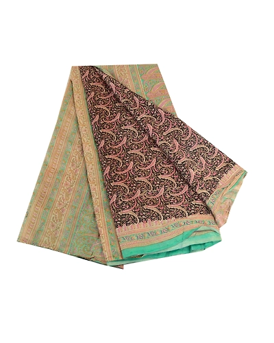 Sanskriti Vintage Sarees Black Printed 100% Pure Silk Sari Floral Craft Fabric, PR-63470-Black-Pure Silk-6