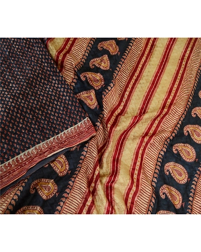 Sanskriti Vintage Sarees Blue Pure Silk Printed Woven Sari Floral Craft Fabric, PR-63471-Blue-Pure Silk-1