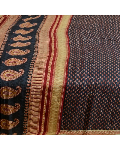 Sanskriti Vintage Sarees Blue Pure Silk Printed Woven Sari Floral Craft Fabric, PR-63471-Blue-Pure Silk-3