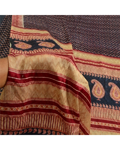Sanskriti Vintage Sarees Blue Pure Silk Printed Woven Sari Floral Craft Fabric, PR-63471-Blue-Pure Silk-5