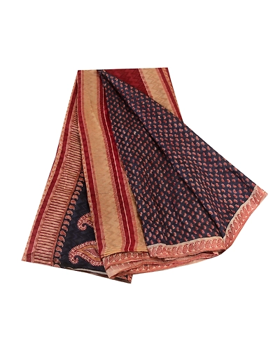 Sanskriti Vintage Sarees Blue Pure Silk Printed Woven Sari Floral Craft Fabric, PR-63471-Blue-Pure Silk-6