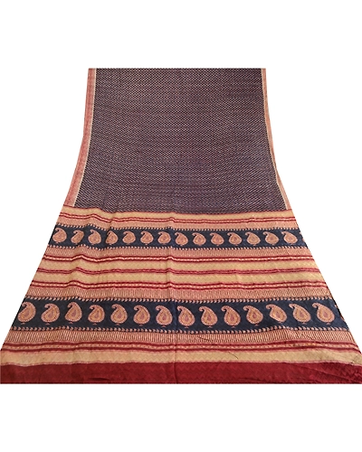 Sanskriti Vintage Sarees Blue Pure Silk Printed Woven Sari Floral Craft Fabric, PR-63471-Blue-Pure Silk-7