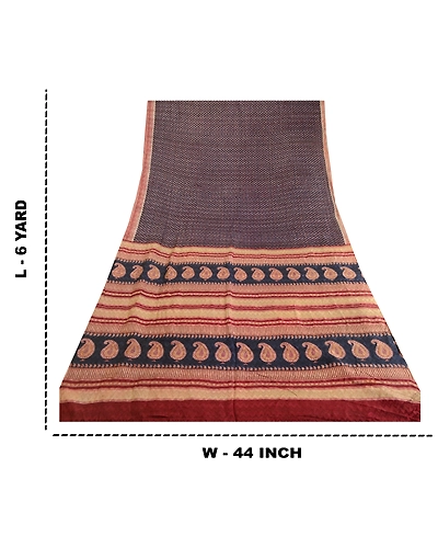 Sanskriti Vintage Sarees Blue Pure Silk Printed Woven Sari Floral Craft Fabric, PR-63471-Blue-Pure Silk-8