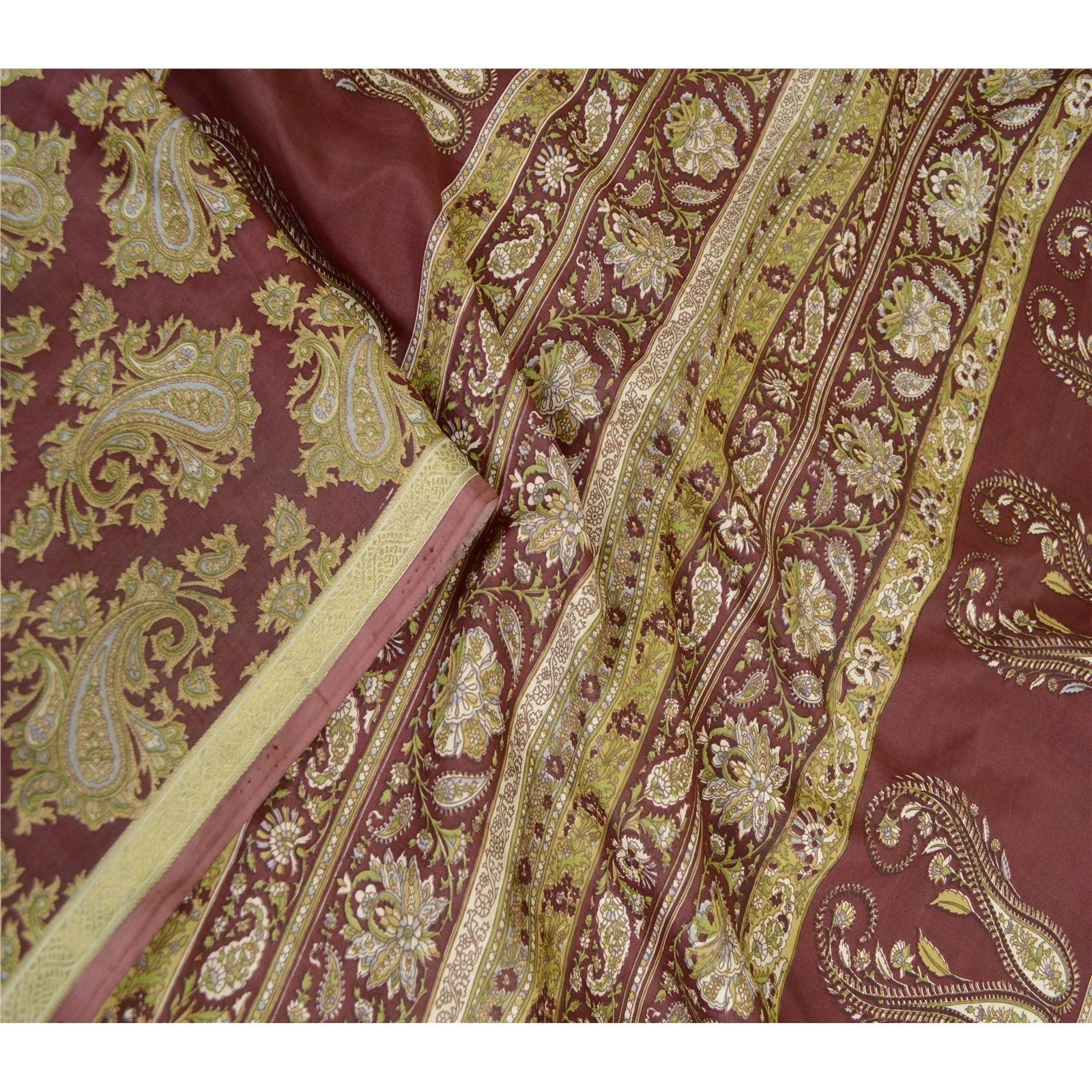 Sanskriti Vintage Sarees Dark Red Pure Silk Printed Sari Floral 5Yd Craft Fabric, PR-63475-Dark Red-Pure Silk-1