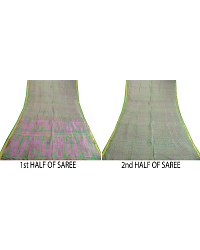 Sanskriti Vintage Sarees Green Zari Border Pure Silk Printed Sari Craft Fabric, PR-63477-Green-Pure Silk-4