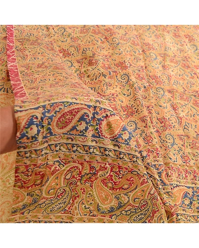 Sanskriti Vintage Sarees Multi Indian Pure Silk Printed Sari Floral Craft Fabric, PR-63484-Multi-Pure Silk-5