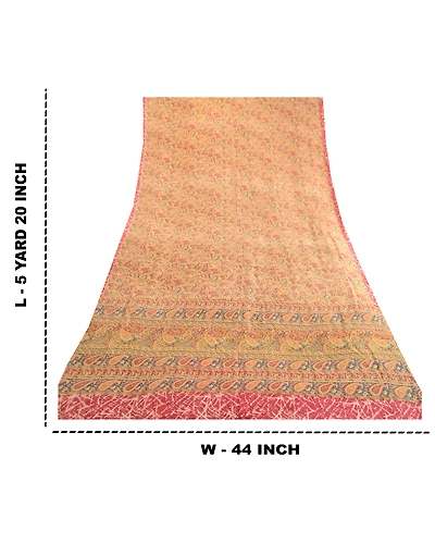 Sanskriti Vintage Sarees Multi Indian Pure Silk Printed Sari Floral Craft Fabric, PR-63484-Multi-Pure Silk-8